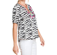 Jodifl - Zebra Print Embroidered Yoke Top