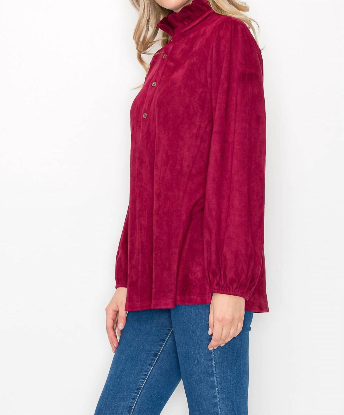 Joh - Willabella Suede Top With Ruffled Collar