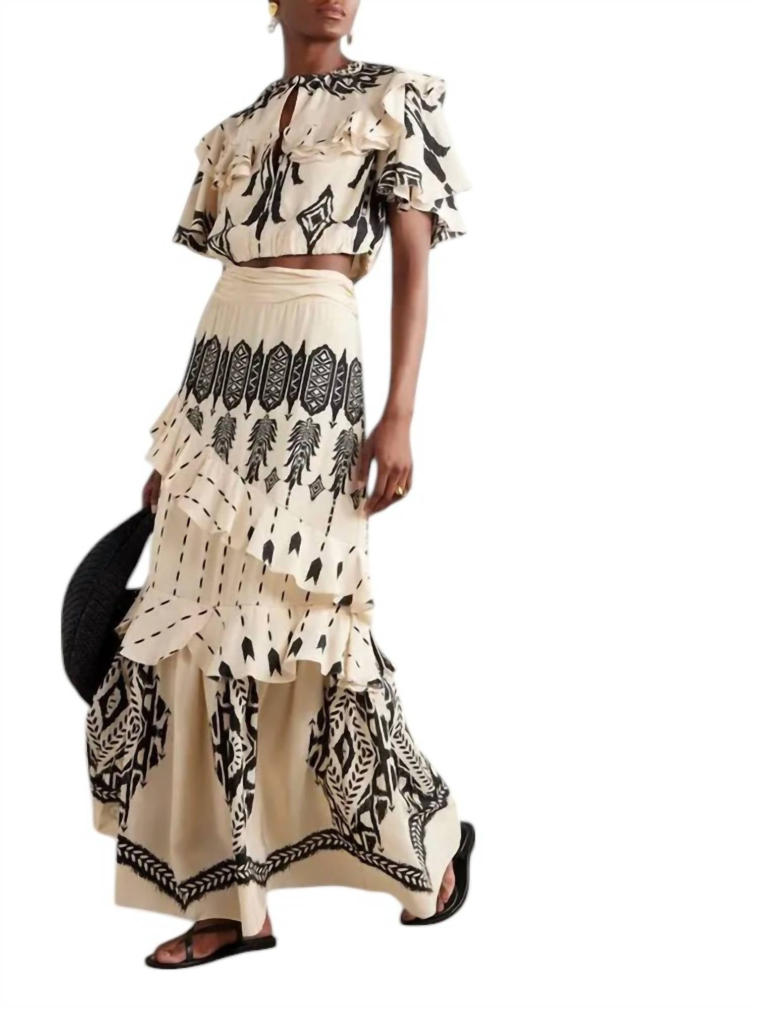 Johanna Ortiz - Walnut Canyon Tiered Ruffle Maxi Skirt - beige - clothing - long - skirts