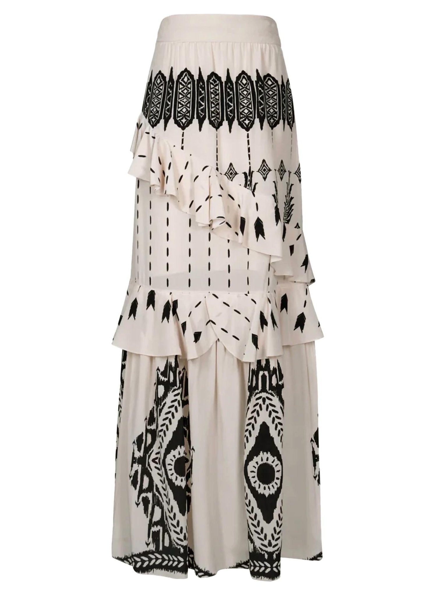 Johanna Ortiz - Walnut Canyon Tiered Ruffle Maxi Skirt - beige - clothing - long - skirts
