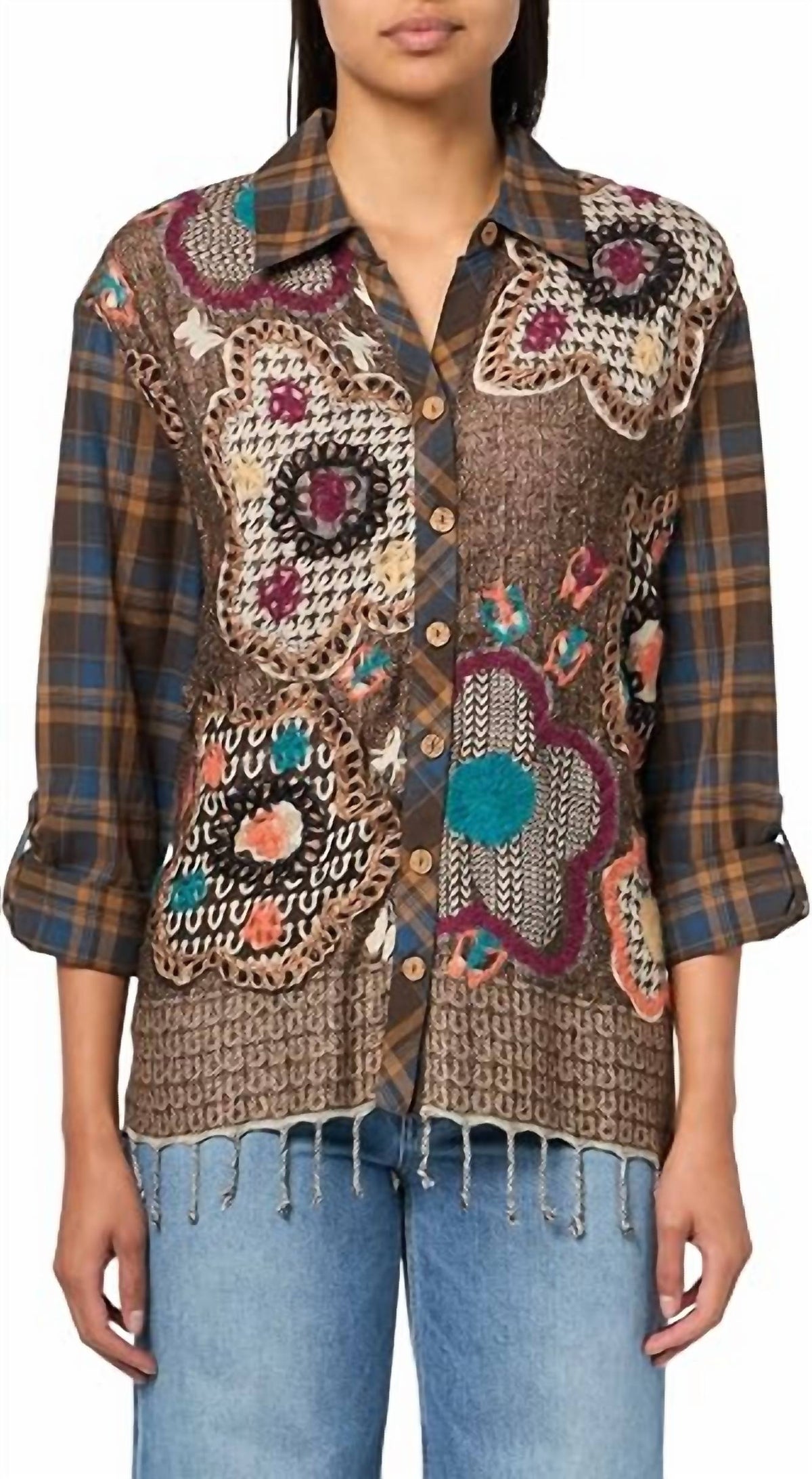 John Mark - Button Front Top With Tassel Details