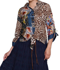 John Mark - Mix Print Button Down Tie Front Blouse