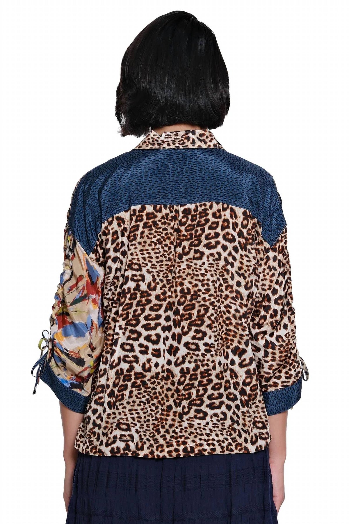 John Mark - Mix Print Button Down Tie Front Blouse