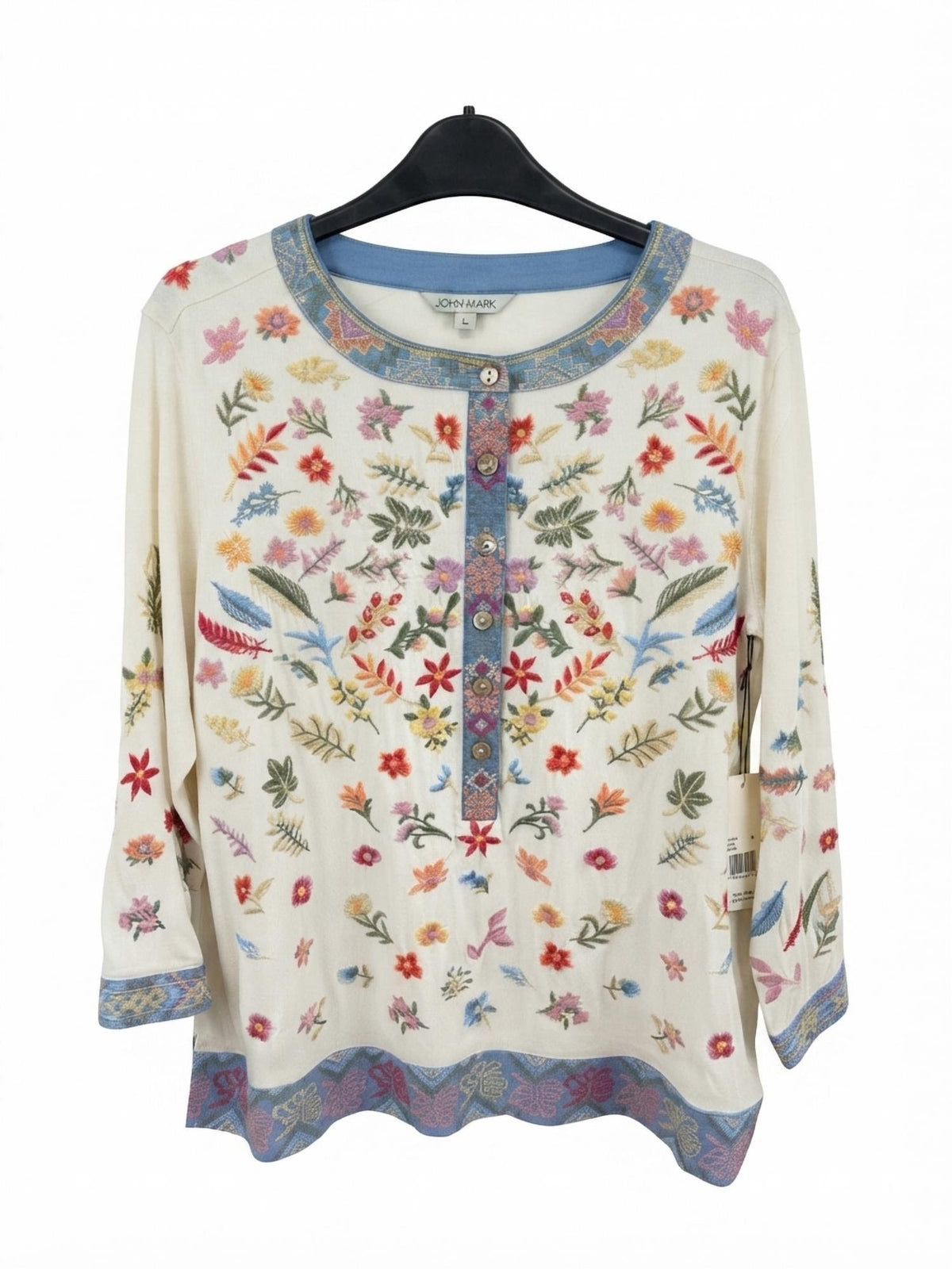 John Mark - Women's Embroidered Button-up Tunic Top