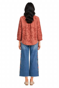 John Mark - Woven Solid Embroidered Collared Button-down Top