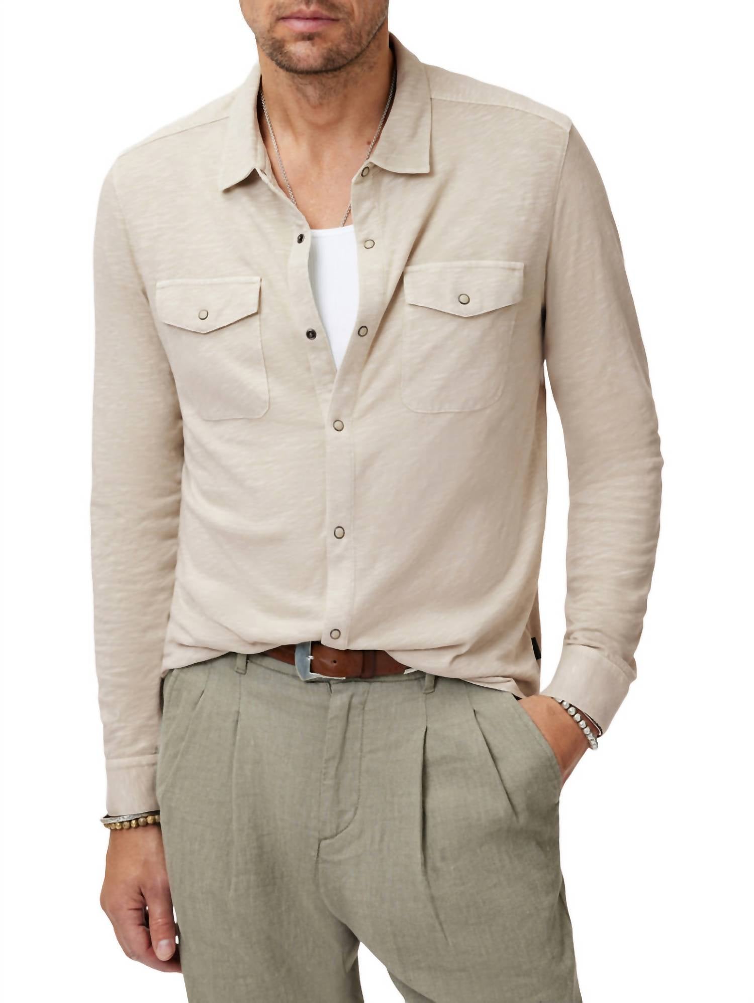 John Varvatos - Arvon Western Knit Shirt - beige - casual - button - down - shirts - clothing