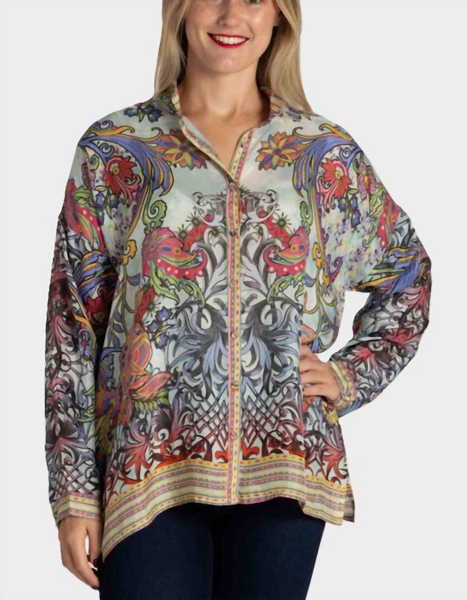 Johnny Was - AUDREY OVERSIZED BLOUSE - blouses - blue - clothing