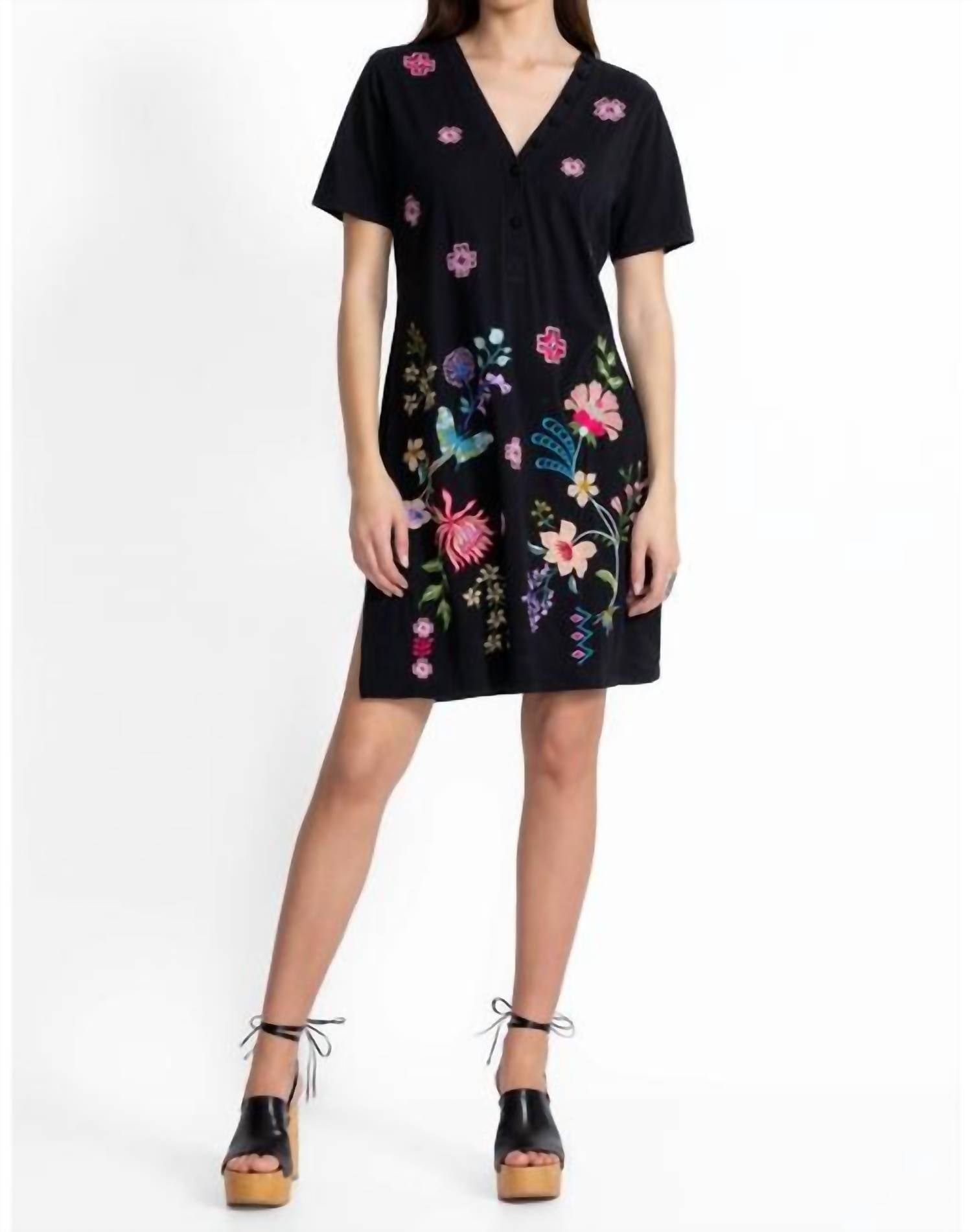 Johnny Was - BUTTON NECK KNIT DRESS MAUREEN - black - casual - dress - clothing
