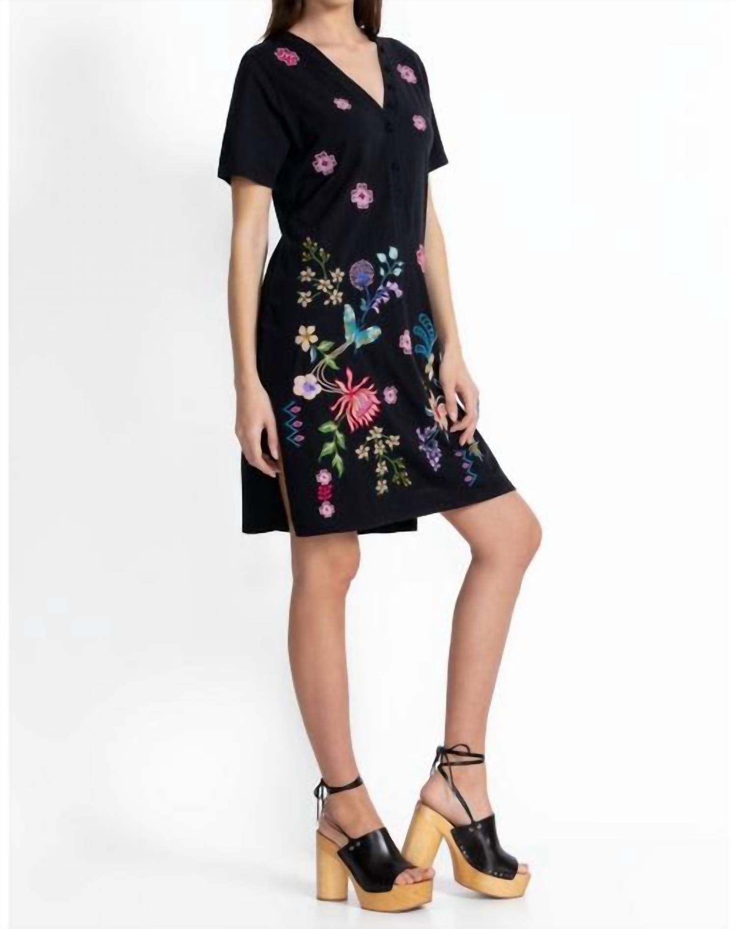 Johnny Was - BUTTON NECK KNIT DRESS MAUREEN - black - casual - dress - clothing