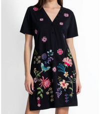 Johnny Was - BUTTON NECK KNIT DRESS MAUREEN - black - casual - dress - clothing