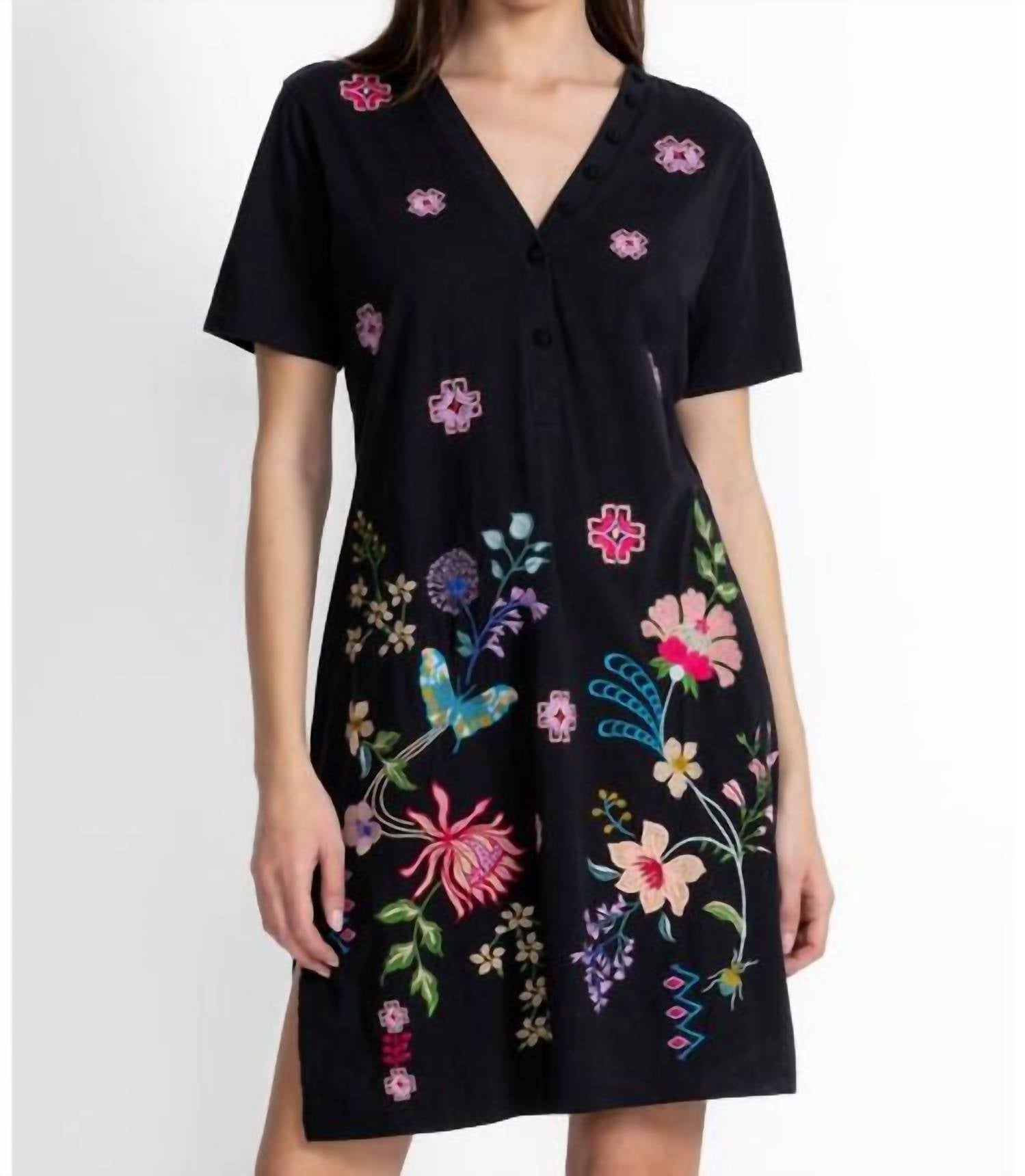 Johnny Was - BUTTON NECK KNIT DRESS MAUREEN - black - casual - dress - clothing
