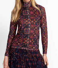 Johnny Was - MESH BUTTON UP MOCK NECK TOP
