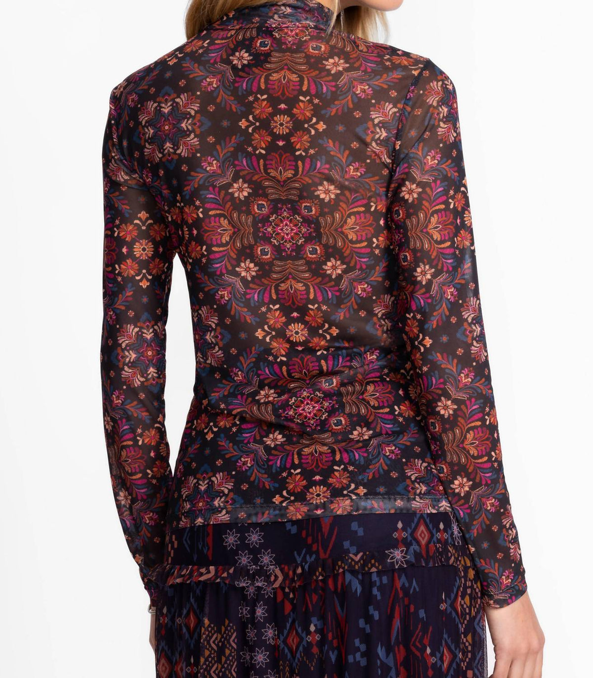 Johnny Was - MESH BUTTON UP MOCK NECK TOP