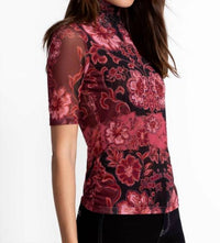 Johnny Was - MESH ELBOW SLEEVE MOCK NECK TOP