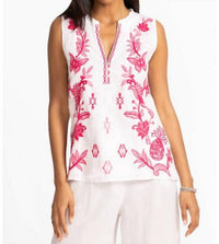 Johnny Was - LINEN RUFFLE NECK TANK ORLA