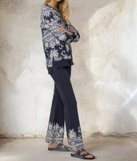 Johnny Was - ROMAN Paisley High Waist Flare Legging - blue - boot - cut - clothing