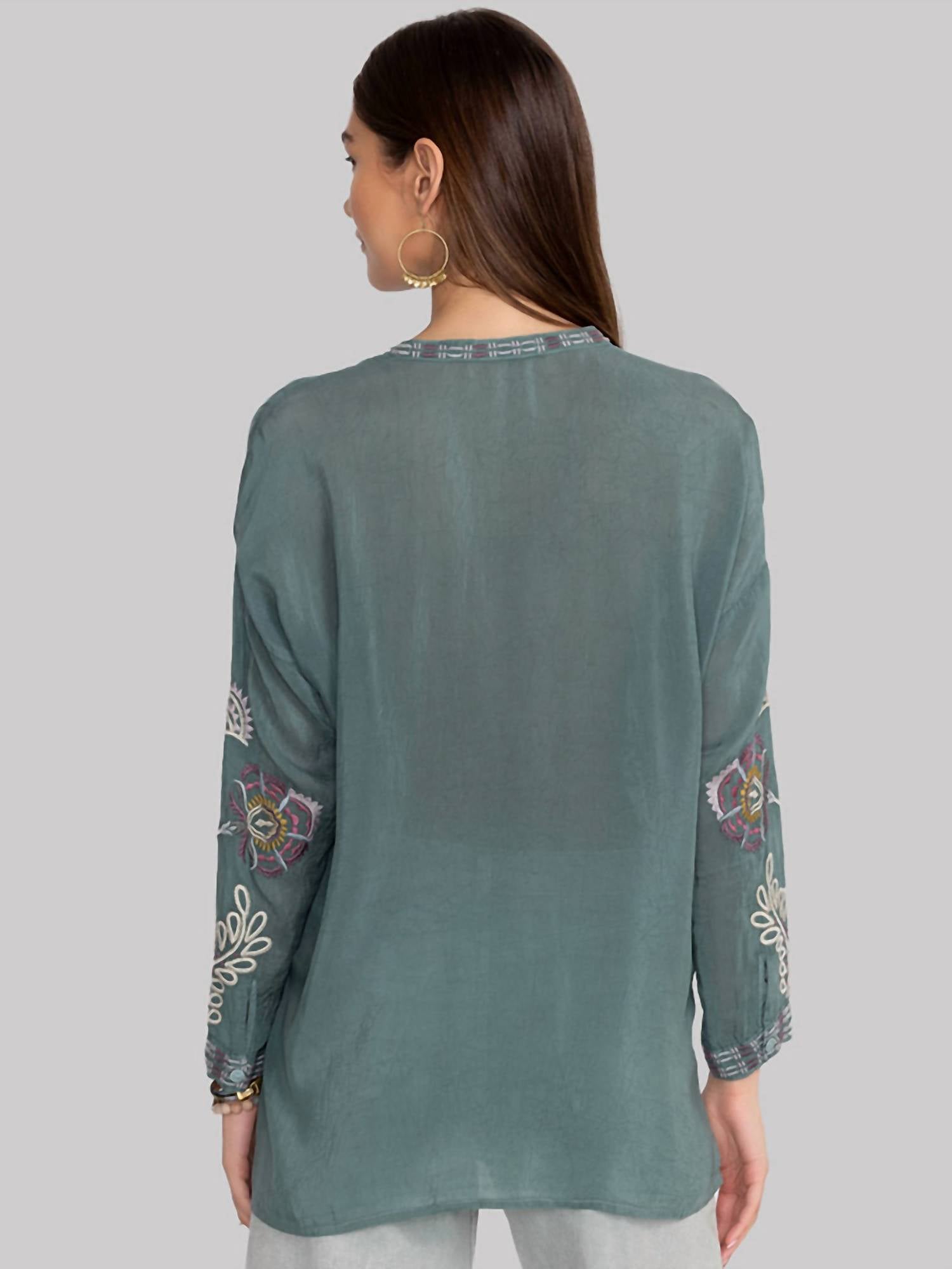 Johnny Was - Slim Audrey Embroidered Tunic - clothing - green - rayon