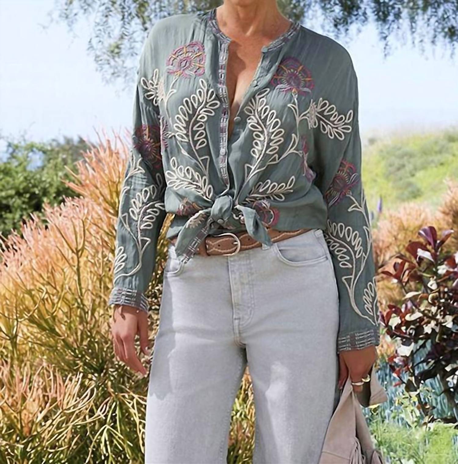 Johnny Was - Slim Audrey Embroidered Tunic - clothing - green - rayon