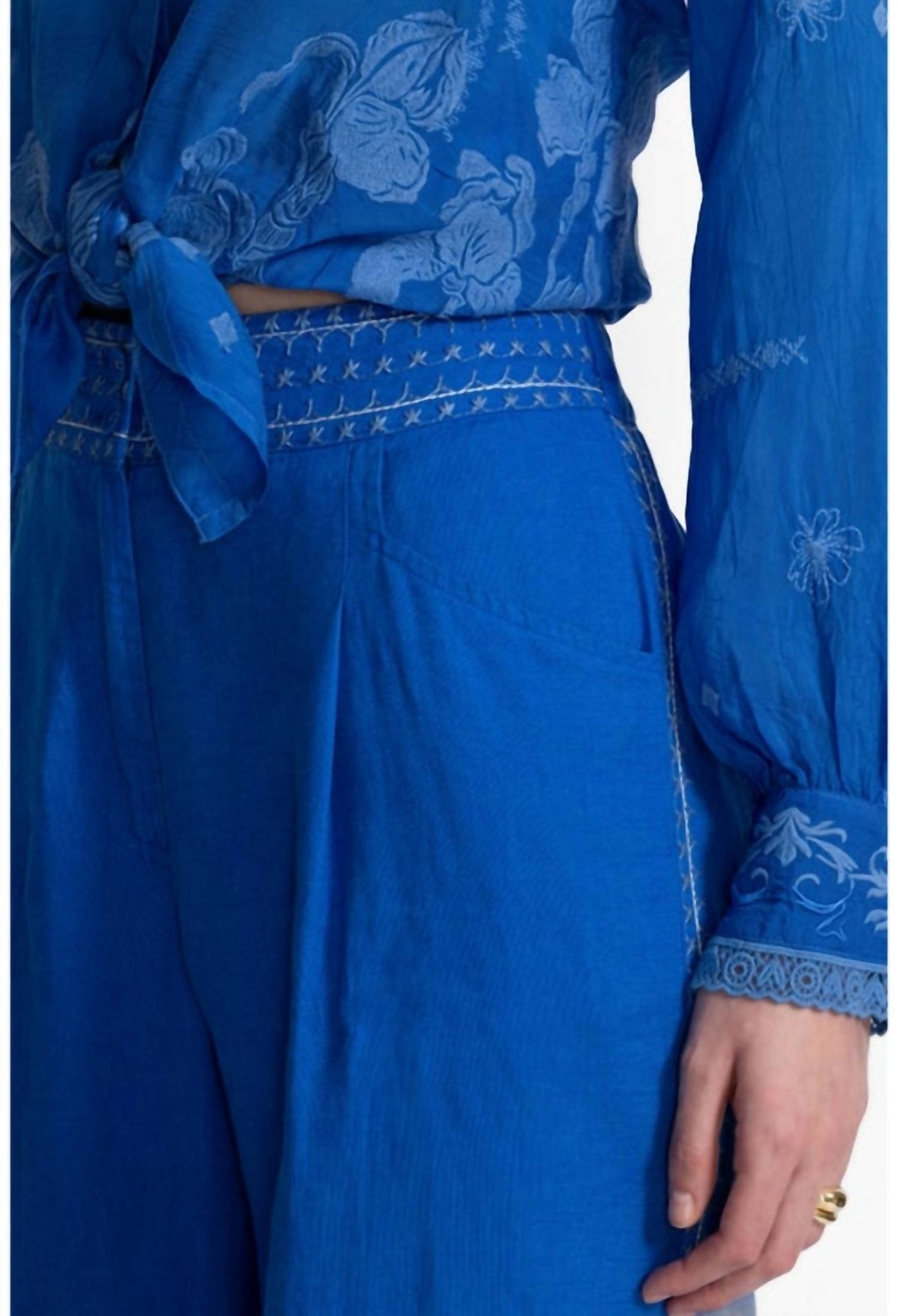 Johnny Was - WIDE LEG PLEAT PANT MADALEINA - blue - clothing - linen