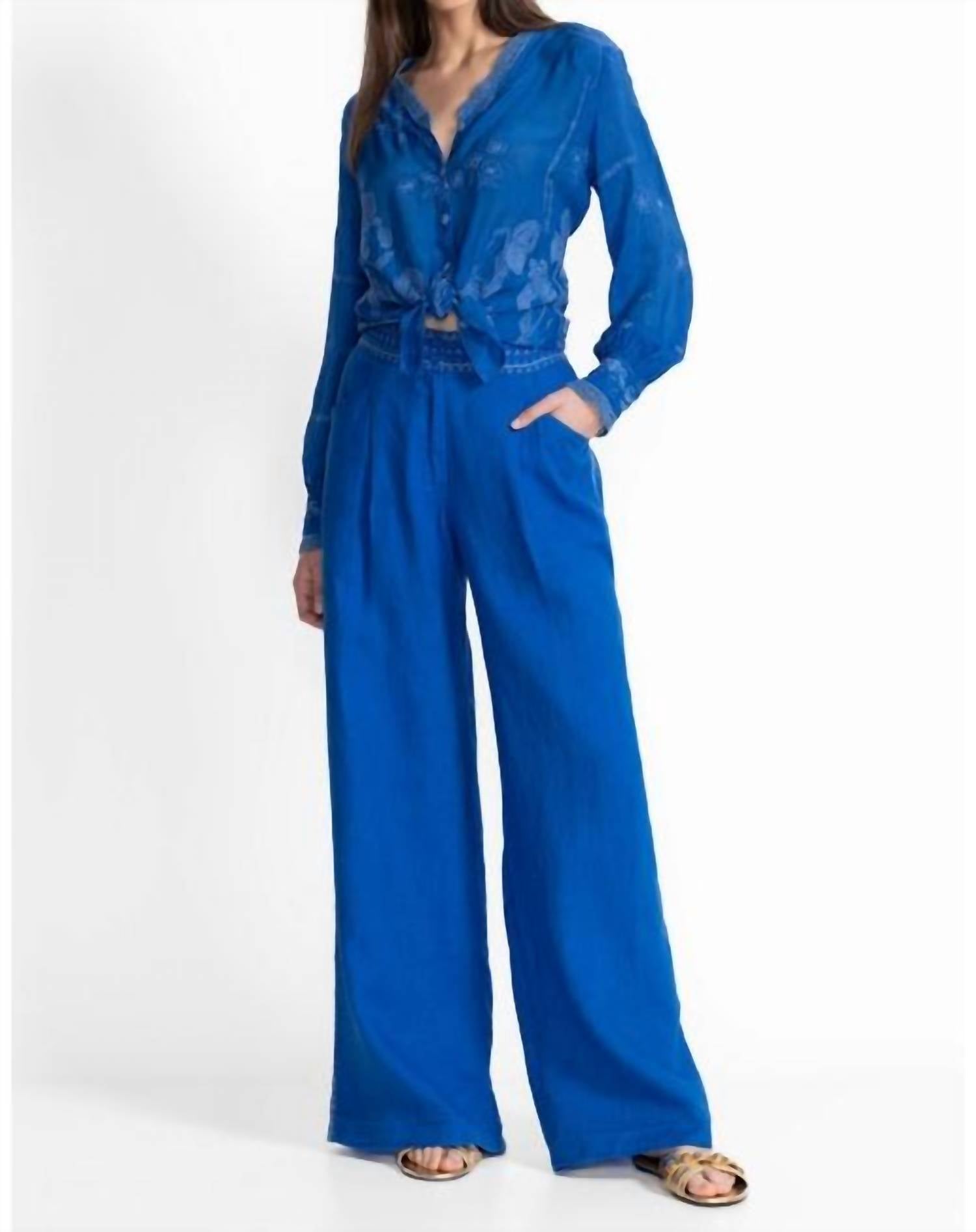 Johnny Was - WIDE LEG PLEAT PANT MADALEINA - blue - clothing - linen