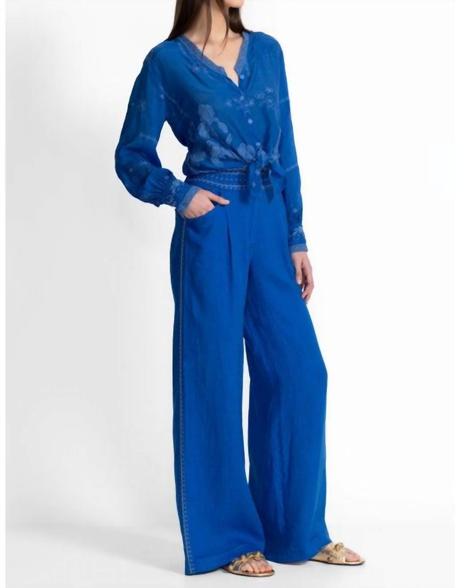 Johnny Was - WIDE LEG PLEAT PANT MADALEINA - blue - clothing - linen