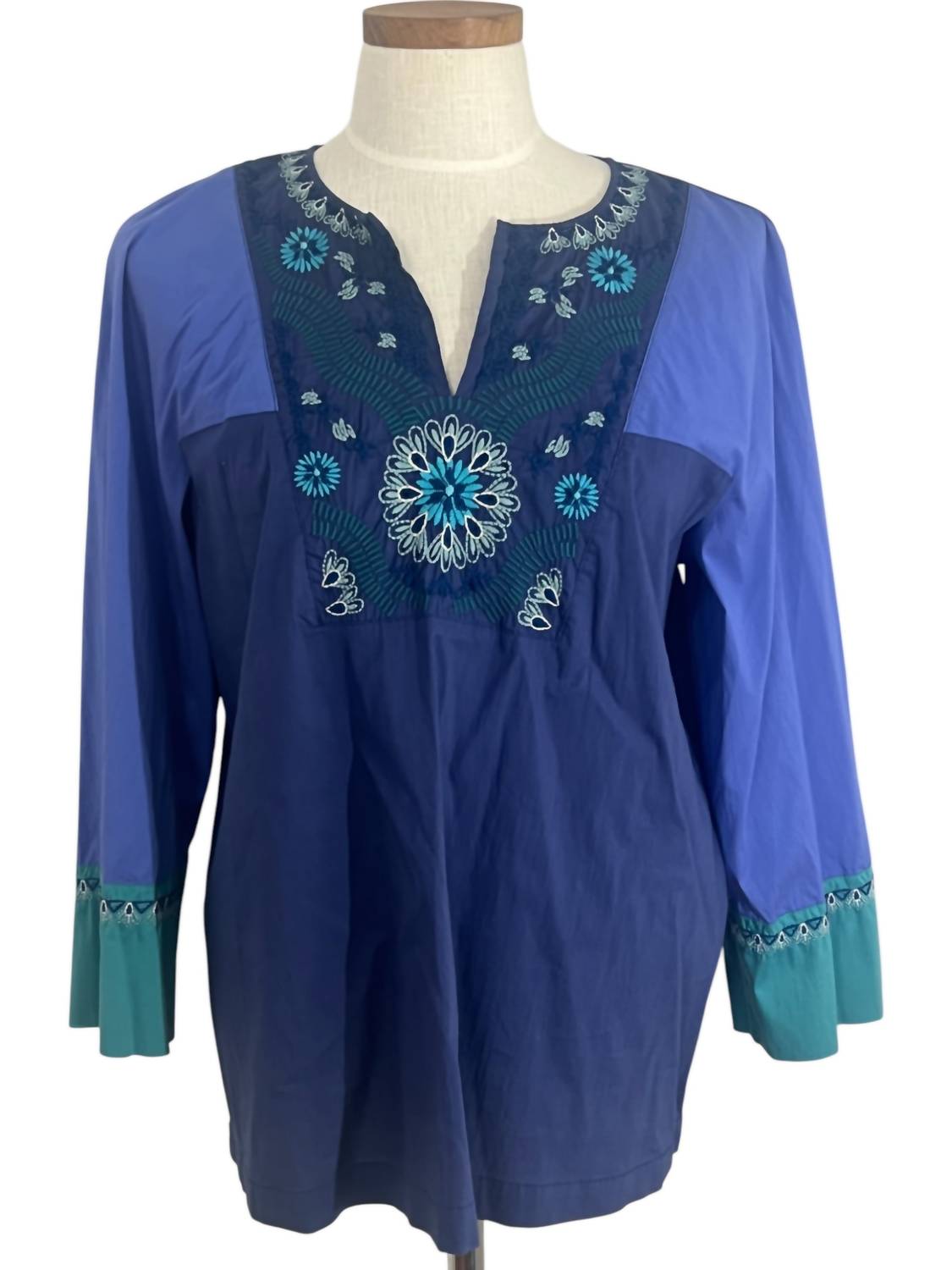 Johnny Was - Zaida Color Block Top - blue - clothing - cotton