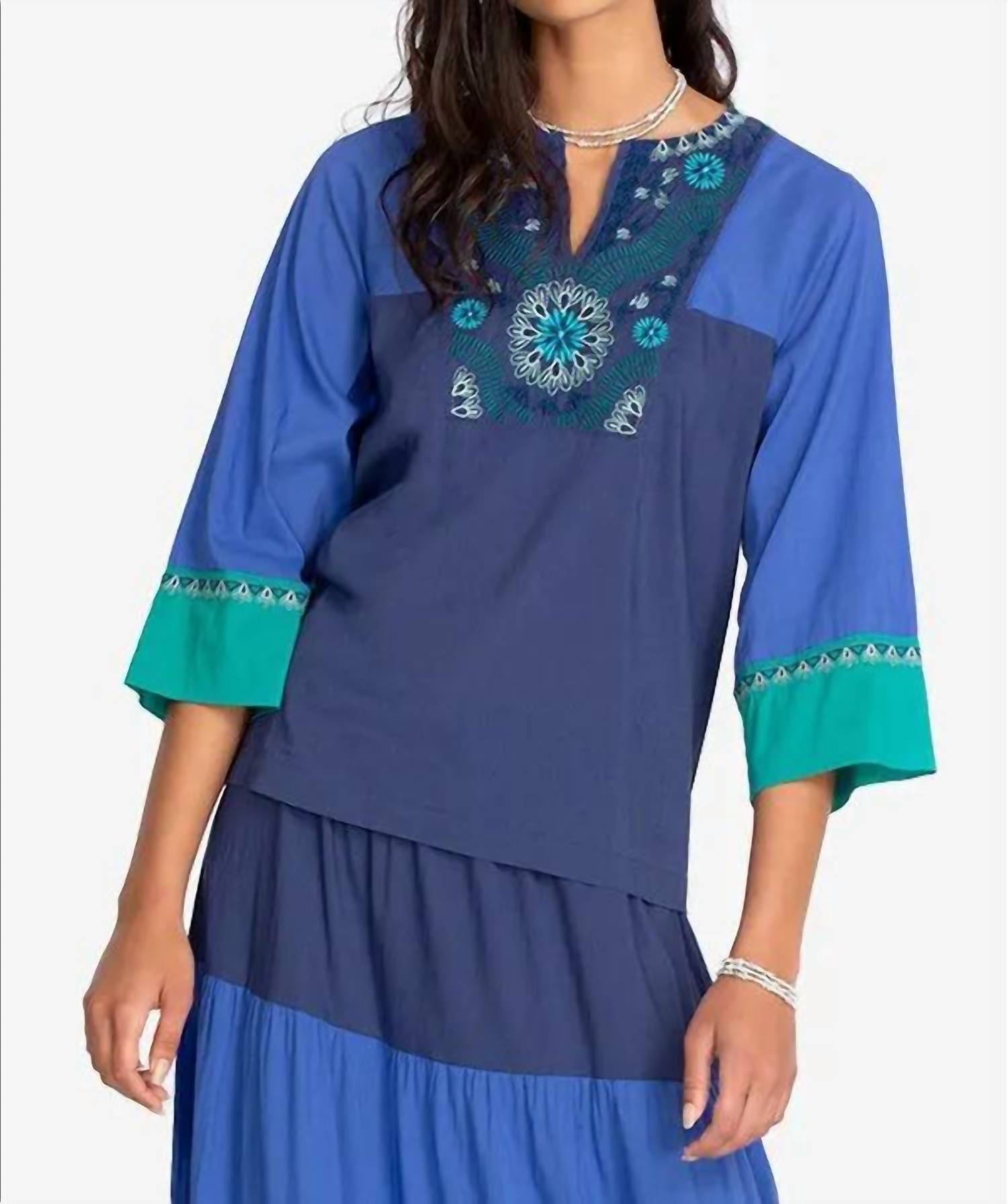 Johnny Was - Zaida Color Block Top - blue - clothing - cotton