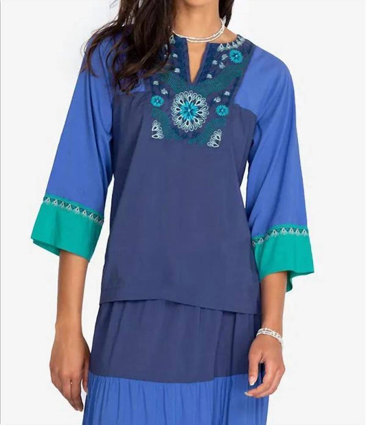 Johnny Was - Zaida Color Block Top - blue - clothing - cotton