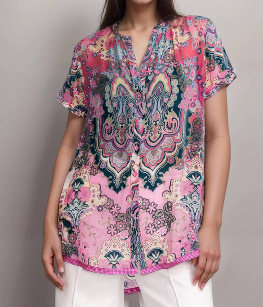 Johnny Was - Zoli Tape Hem Burnout Tunic - blouses - clothing - pink