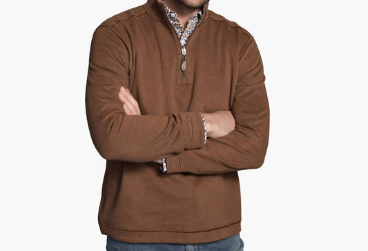 Johnston & Murphy - Reversible Solid 1/4 Zip Sweater - brown - clothing - men