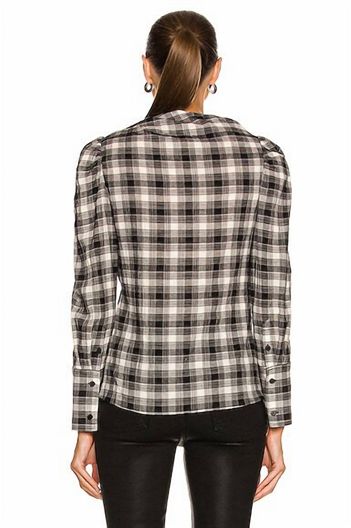 RORY PLAID POPLIN CUTOUT DRAPED SHIRT