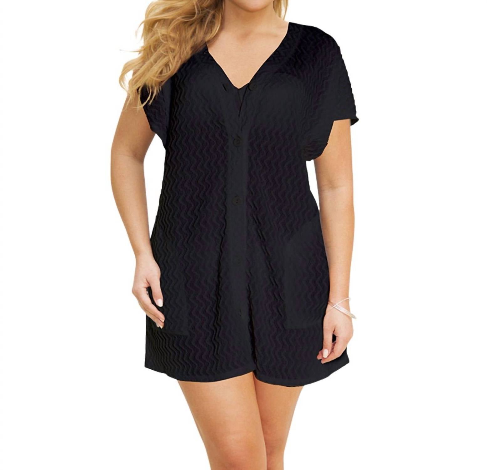 Jordan Taylor - Braided Chevron Button Up Tunic - Plus Size - black - clothing - polyester