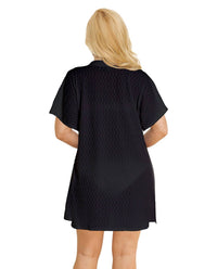 Jordan Taylor - Braided Chevron Button Up Tunic - Plus Size - black - clothing - polyester