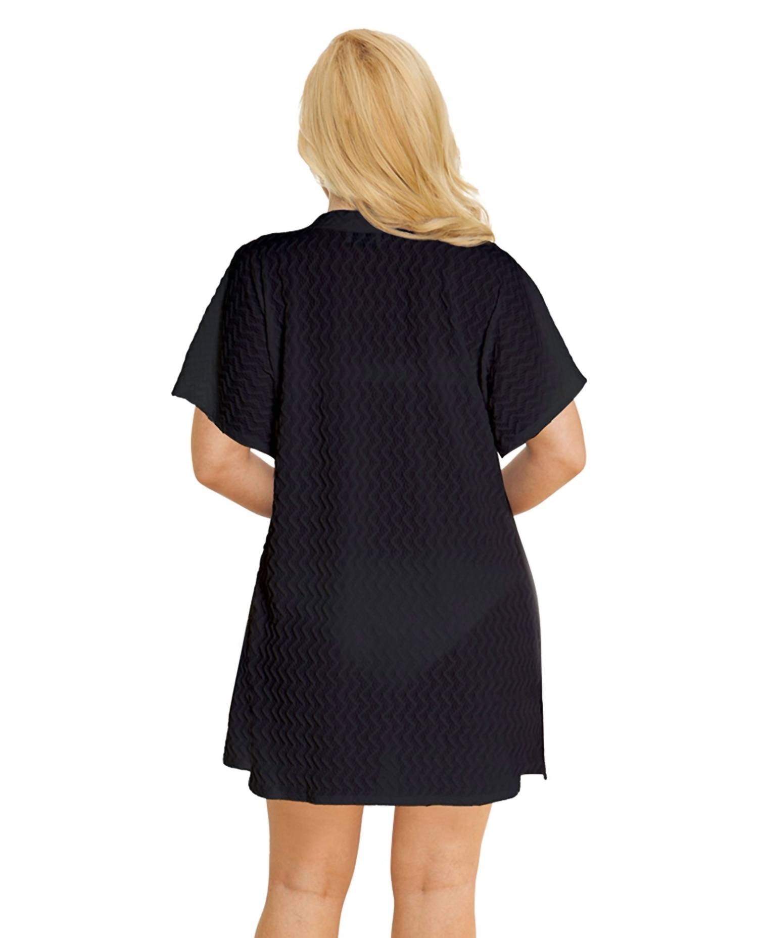 Jordan Taylor - Braided Chevron Button Up Tunic - Plus Size - black - clothing - polyester