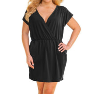 Jordan Taylor - V - neck Surplice Dress - Plus Size - black - clothing - dresses