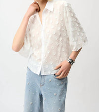 Joseph Ribkoff - 3d Polka Dots Button Front Boxy Top