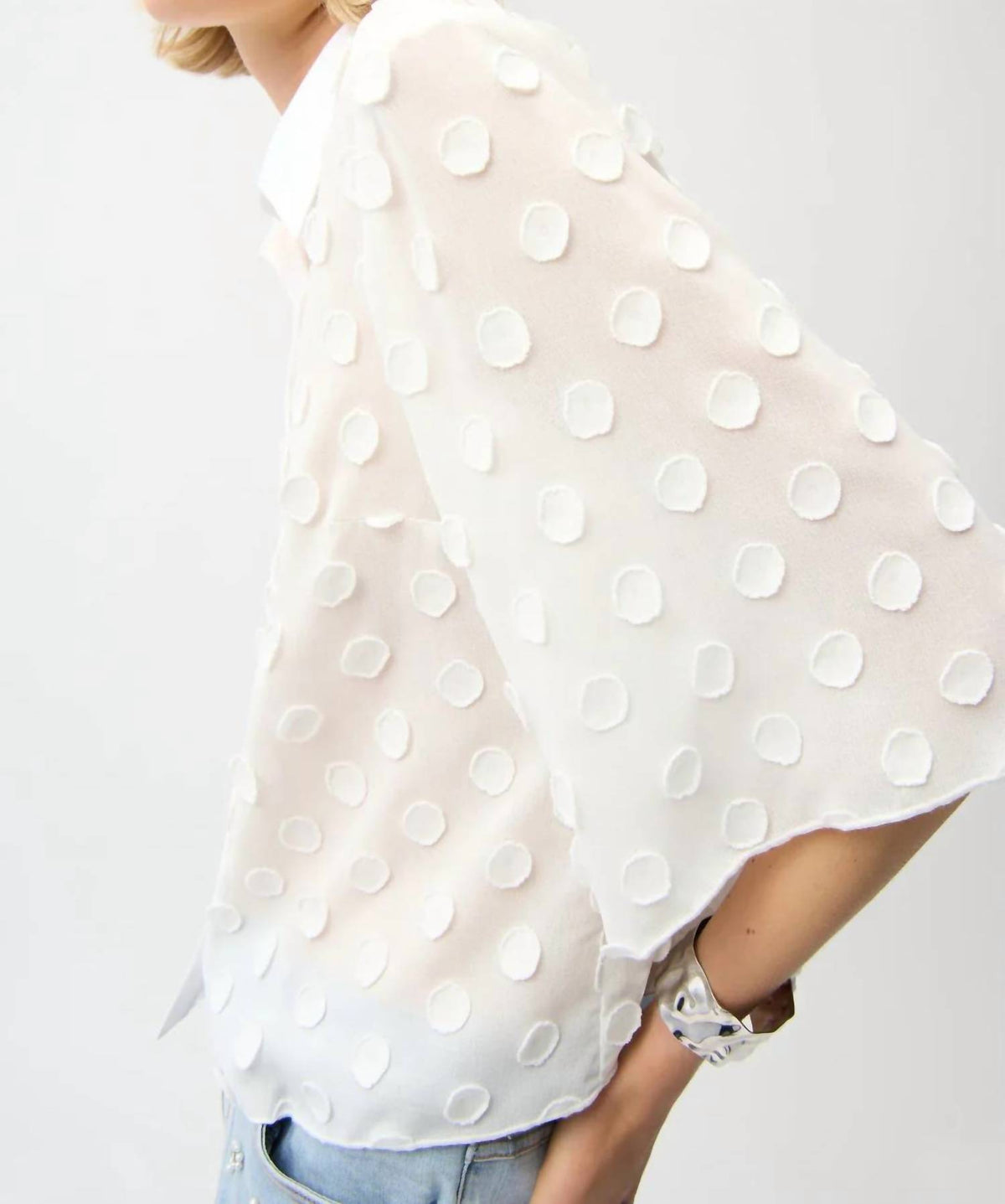 Joseph Ribkoff - 3d Polka Dots Button Front Boxy Top