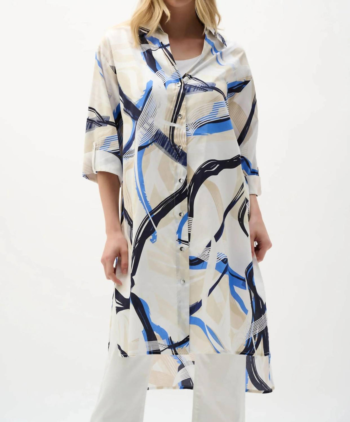 Joseph Ribkoff - Abstract Cotton Longline Blouse