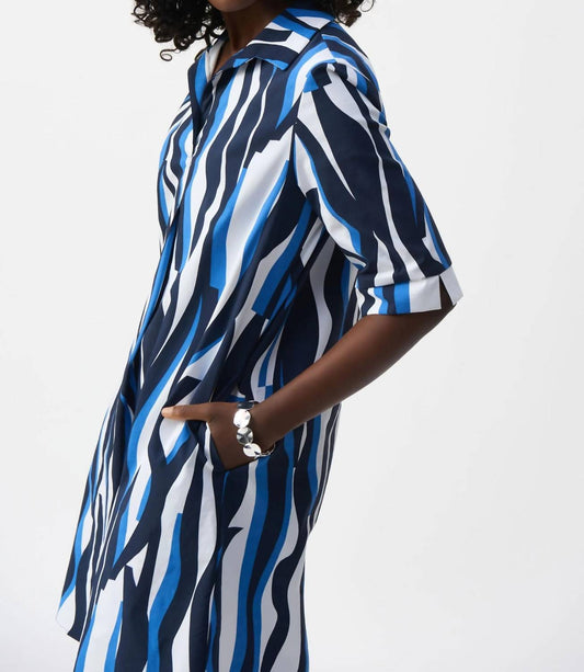 Joseph Ribkoff - Abstract Poplin Trapeze Dress - blue - clothing - dresses