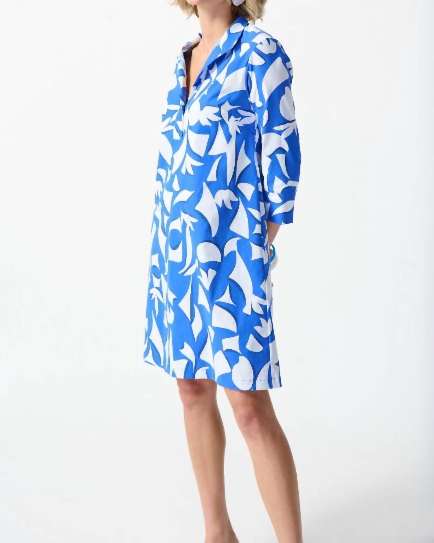 Joseph Ribkoff - Abstract Print 3/4 Sleeve Shirt Dress - blue - clothing - dresses