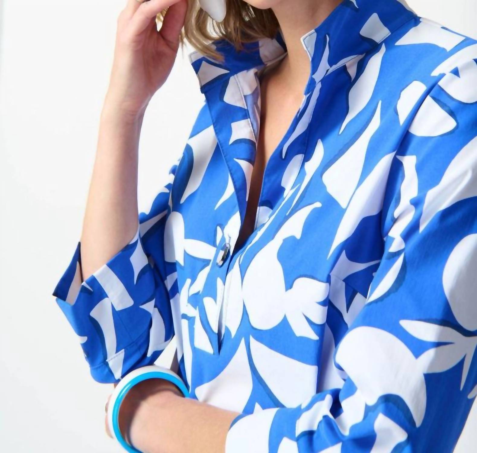 Joseph Ribkoff - Abstract Print 3/4 Sleeve Shirt Dress - blue - clothing - dresses