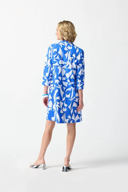 Joseph Ribkoff - Abstract Print 3/4 Sleeve Shirt Dress - blue - clothing - dresses