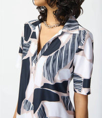 Joseph Ribkoff - Abstract Print Short Sleeve Maxi Shirt Dress - clothing - dresses - graphic