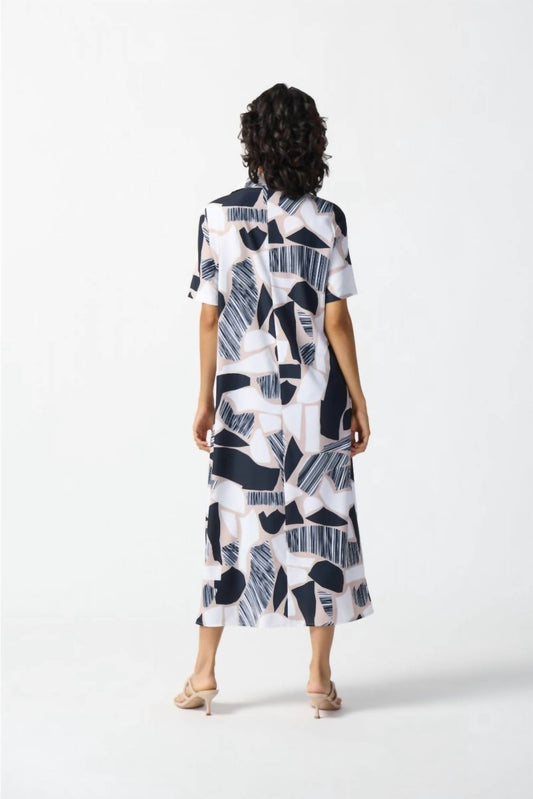 Joseph Ribkoff - Abstract Print Short Sleeve Maxi Shirt Dress - clothing - dresses - graphic