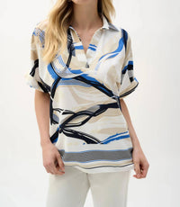 Joseph Ribkoff - Abstract Print V-neck Boxy Top