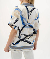 Joseph Ribkoff - Abstract Print V-neck Boxy Top