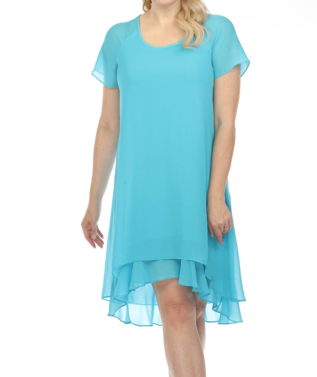 Joseph Ribkoff - Asymmetric Chiffon Layered Short Sleeve Trapeze Dress - blue - clothing - dresses