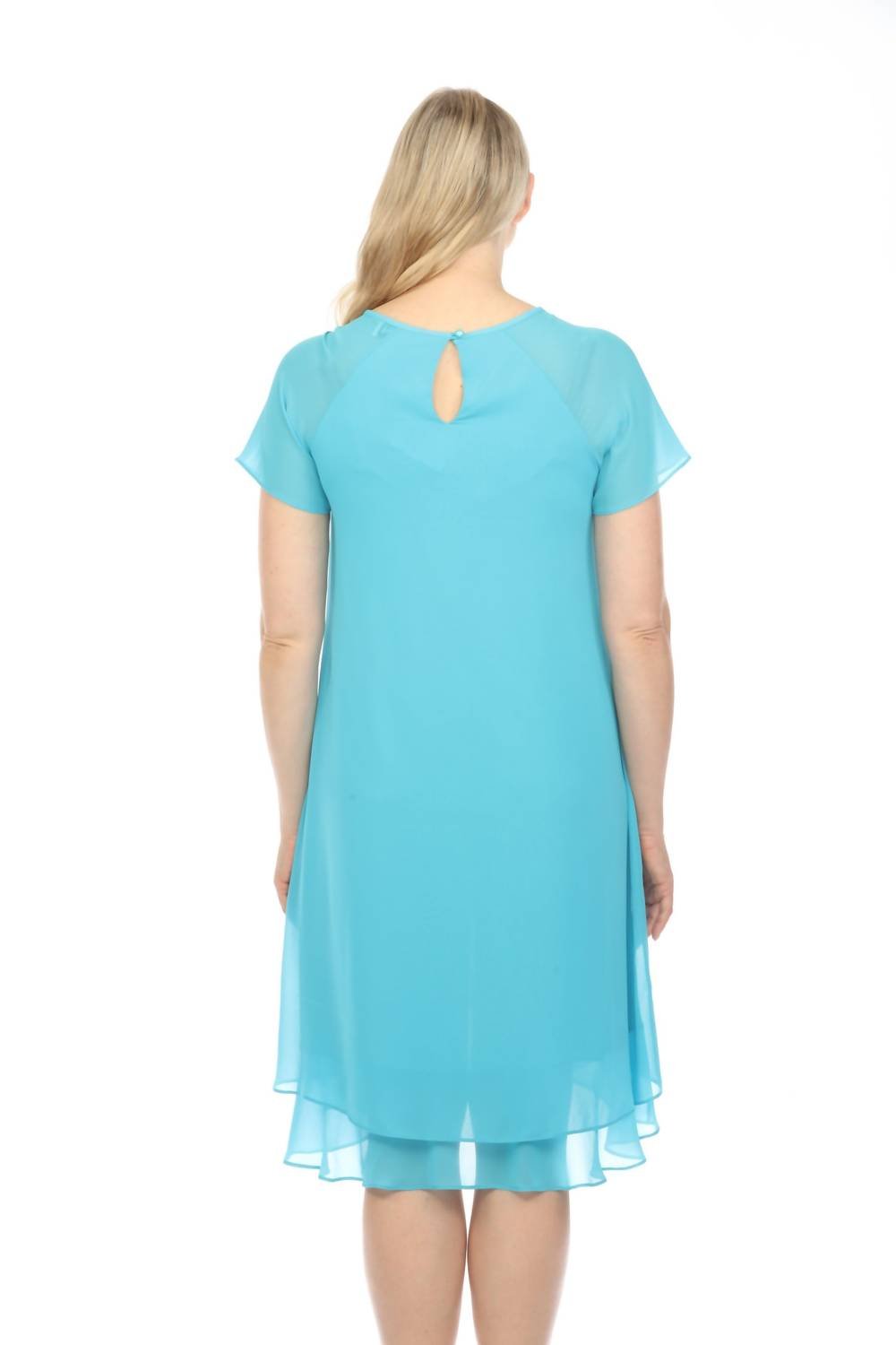 Joseph Ribkoff - Asymmetric Chiffon Layered Short Sleeve Trapeze Dress - blue - clothing - dresses