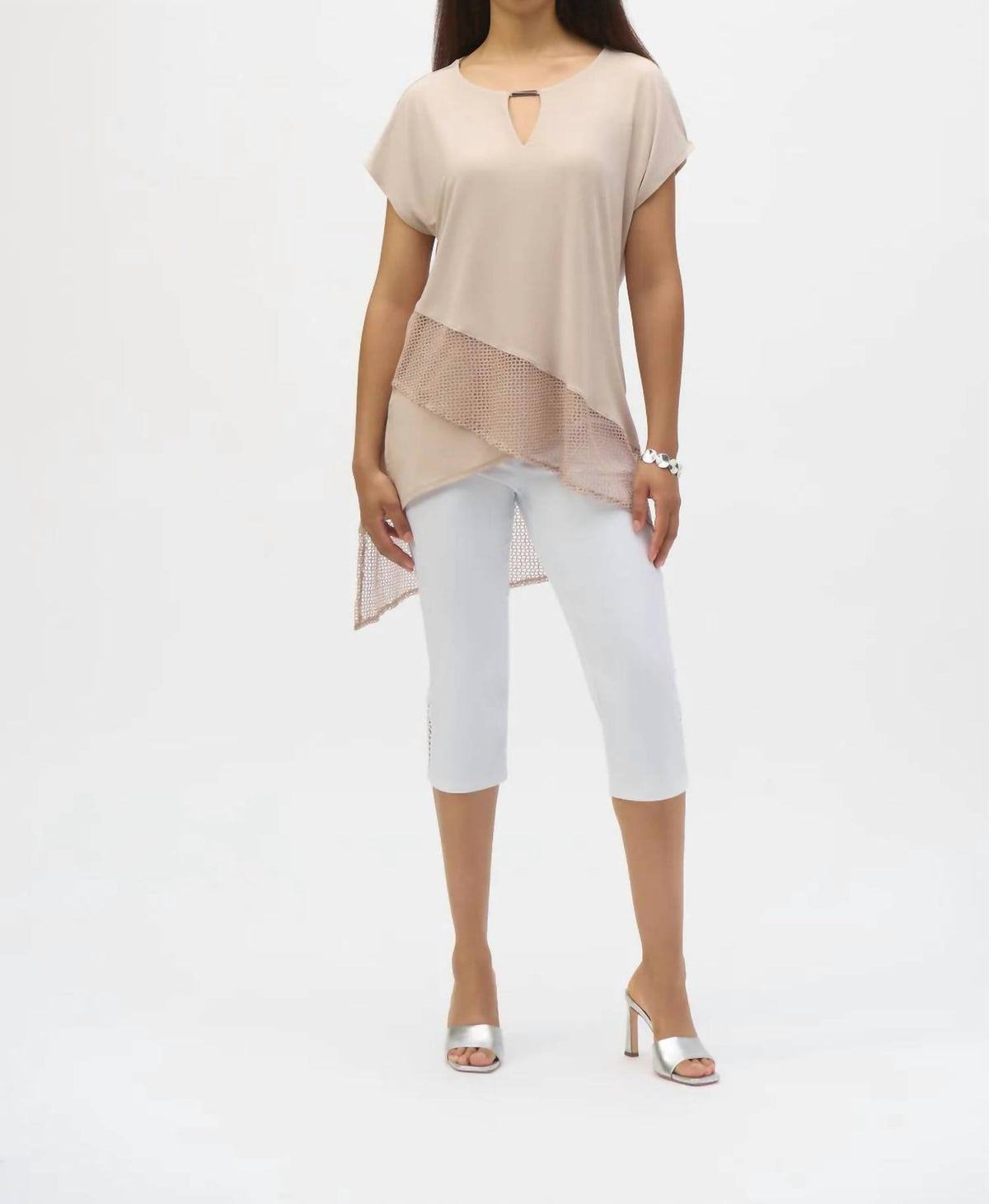 Joseph Ribkoff - Asymmetrical Foiled Mesh Top