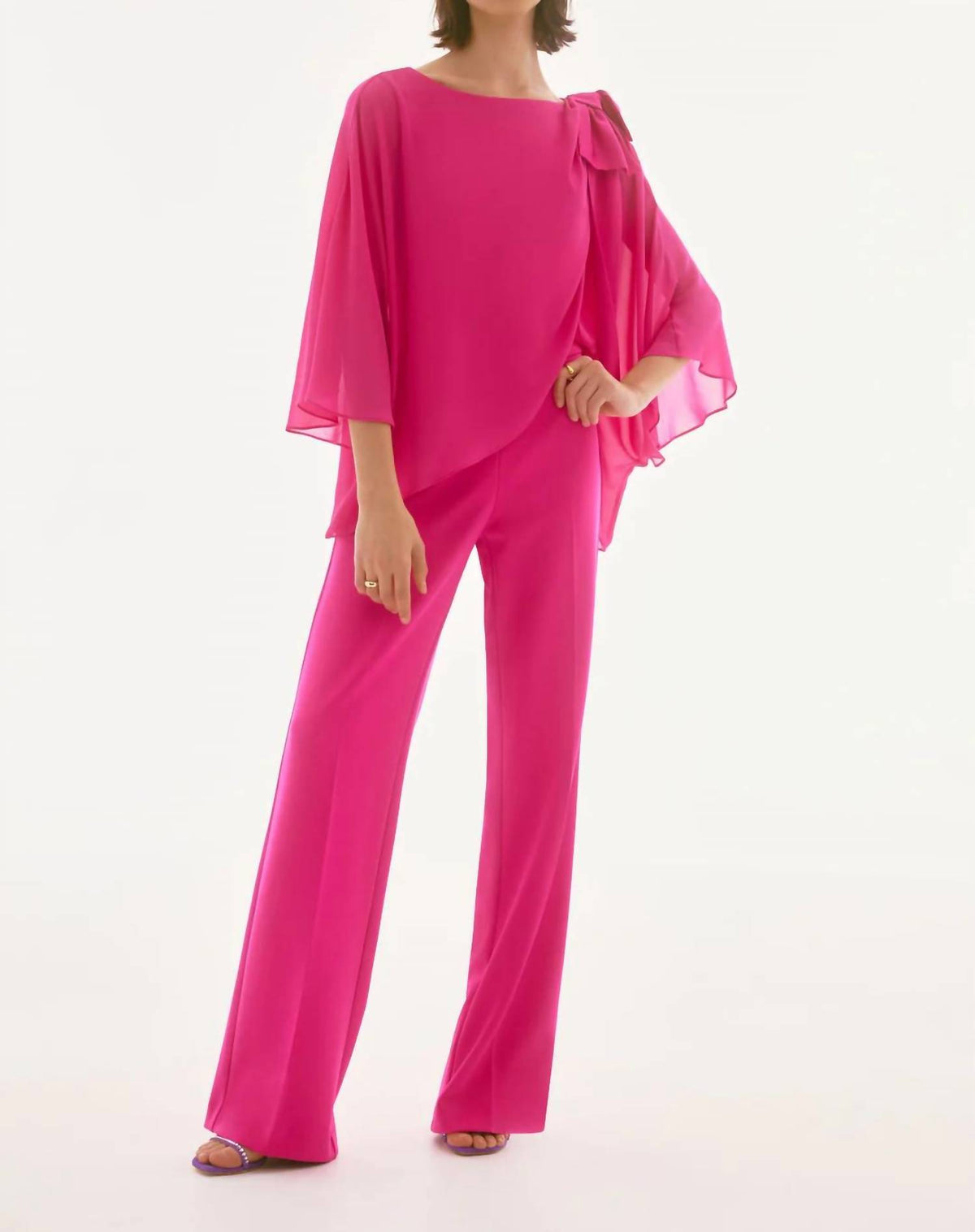Joseph Ribkoff - Boat Neck Asymmetric Chiffon Overlay Top